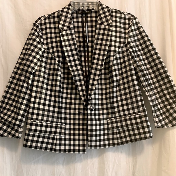 INC Women’s Black and White Gingham Blazer Jacket LP - Picture 2 of 9